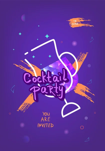 Cocktail Party Poster Template Holiday Banner Shine Decoration Creative Lettering — Stock Vector