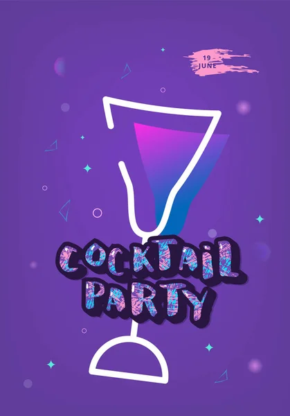 Modèle Soirée Cocktail Bannière Vacances Avec Décoration Brillante Lettrage Créatif — Image vectorielle