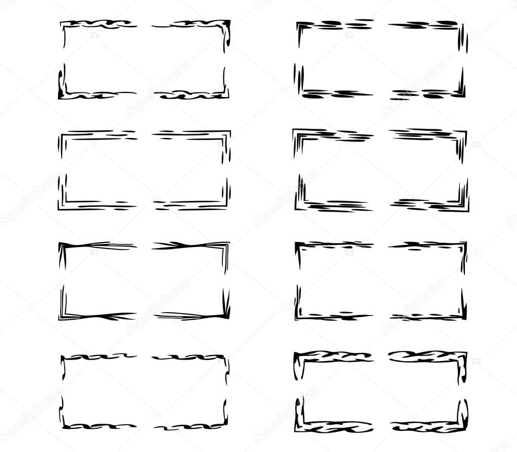Set of rectangle empty borders elements.  Black ornamental linear frames. Vector illustration. 