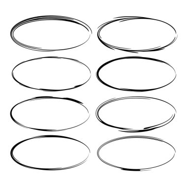 Siyah oval grunge çerçeve kümesi. Vektör çizim.