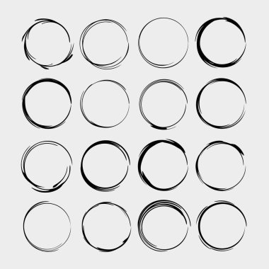 Yuvarlak grunge çerçeve kümesi. İzole boş daire sınırları. Vektör çizim. 