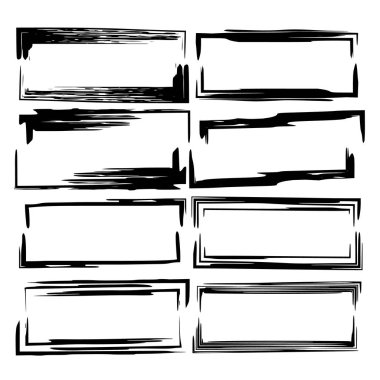 Set of black rectangle grunge frames. Geometric empty borders. Linear frame. Vector illustration.  clipart