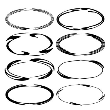 Siyah oval grunge çerçeve kümesi. Vektör çizim.