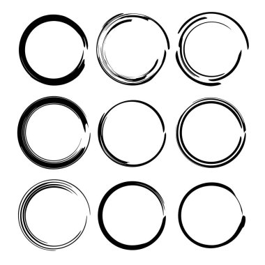 Siyah yuvarlak grunge çerçeve kümesi. Daire sınırları. Vektör çizim. 