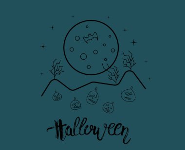 Cadılar Bayramı çizgi sanat kompozisyon. Tatil tasarım için öğe. Vektör çizim.