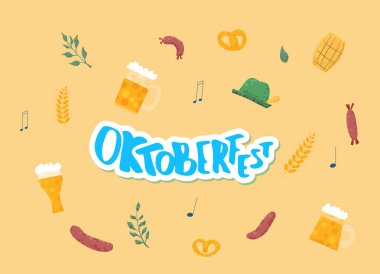 Yazı Oktoberfest öğeler kümesi. El yazısı metin etiketleri ile. Vektör çizim.