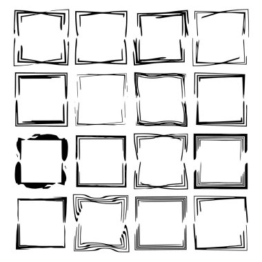 Siyah dikdörtgen grunge çerçeve kümesi. Geometrik boş sınırları. Vektör çizim. 