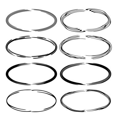 Oval grunge çerçeve kümesi. Boş circlular sınırlar. Çerçeve koleksiyonu. Vektör çizim. 