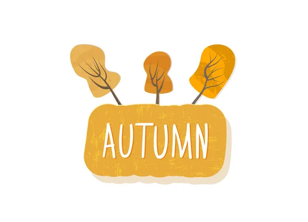 Pegatina Otoño Con Árboles Decorativos Letras Manuscritas Con Decoración Elemento — Vector de stock