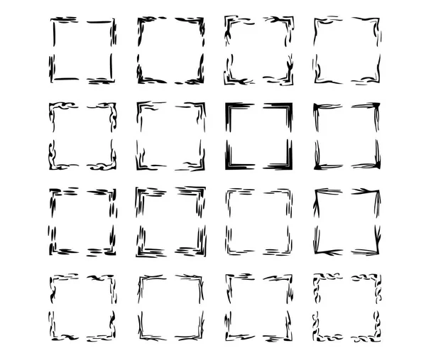 Black Square Grunge Frames Collection Set Rectangle Empty Borders Elements — Stock Vector