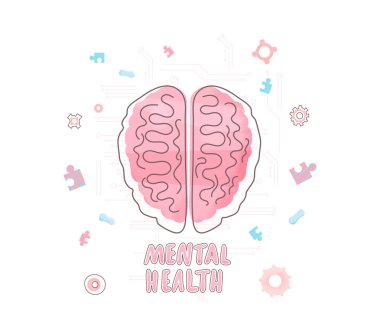 Ruh sağlığı. İnsan beyni. Vektör çizim.