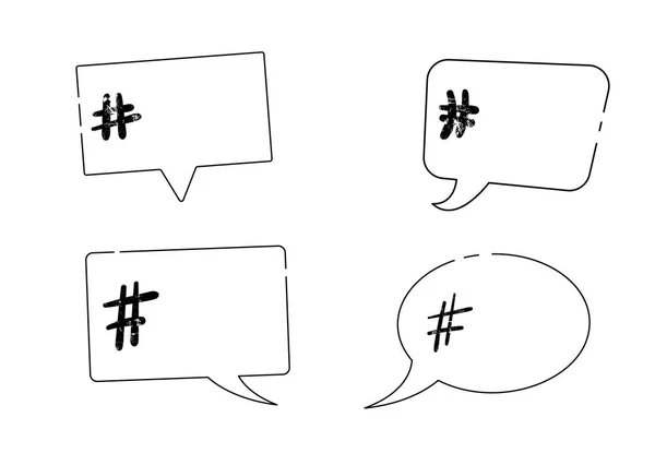 Set di segni di hashtag con bolle vocali. Illustrazione vettoriale . — Vettoriale Stock