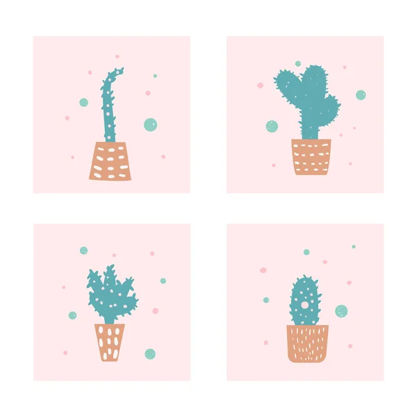 Ensemble Design Cactus Vectoriel Composition Plante Intérieur Dessinée Main — Image vectorielle
