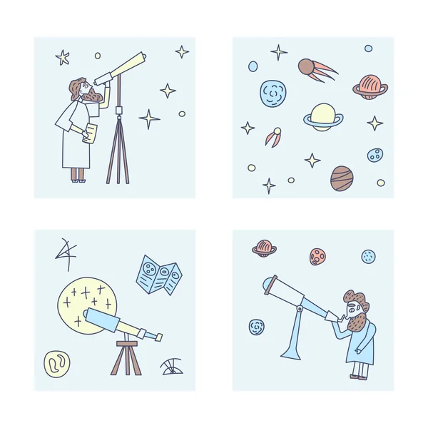 Conjunto vectorial de diseño de astrónomos y objetos espaciales . — Archivo Imágenes Vectoriales