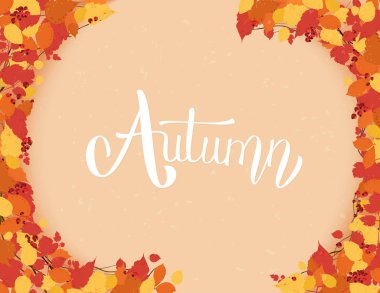 El yazısı sonbahar ile yazı dekorasyon yaprakları. Vektör çizim.