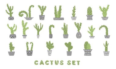 Vektör kaktüs comositon tasarım kümesi.