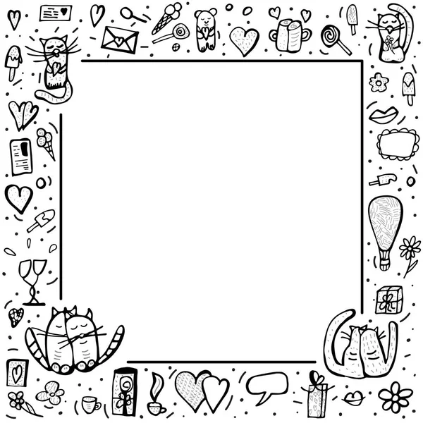 Набір Doodle з милими символами кохання. Векторні ілюстрації . — стоковий вектор