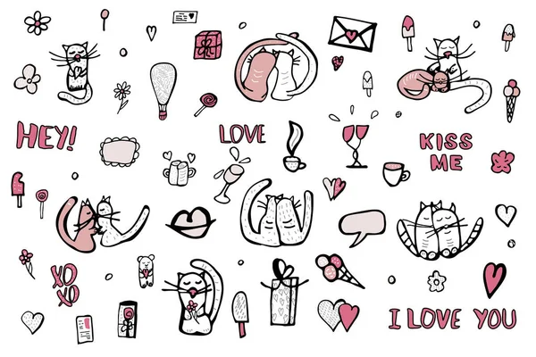 Tatlı aşk sembolleri kümesiyle doodle. Vektör çizim. — Stok Vektör
