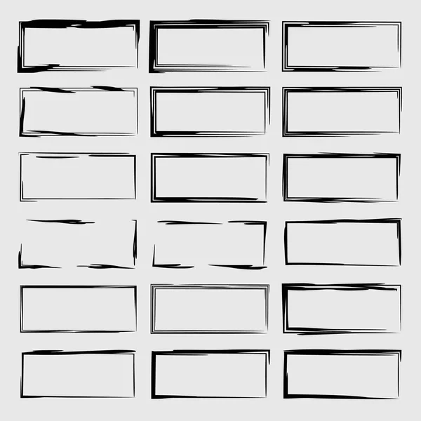 Set schwarzer rechteckiger empy Grunge-Rahmen. Vektorillustration. — Stockvektor