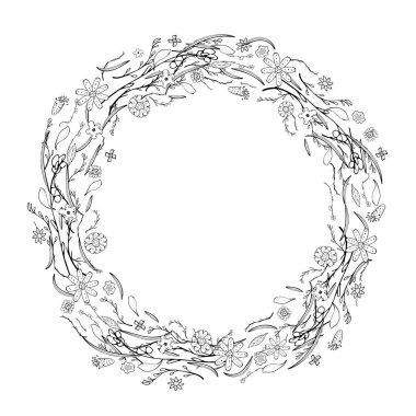 Çiçek kompozisyon doodle tarzı. Vektör halat.