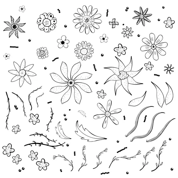 Composición de flores en estilo garabato. Ilustración vectorial . — Archivo Imágenes Vectoriales