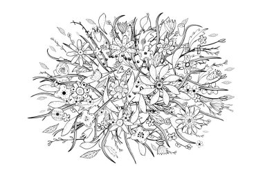 Çiçek kompozisyon doodle tarzı. Vektör halat.