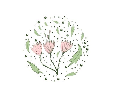 Çiçek kompozisyon doodle tarzı. Vektör halat.