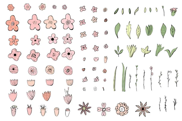 Composición de flores en estilo garabato. Ilustración vectorial . — Archivo Imágenes Vectoriales