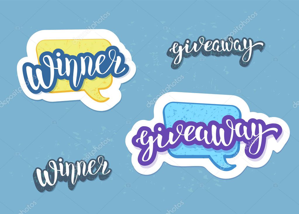 Giveaway and Winner handwritten lettering.  Vector illustration.