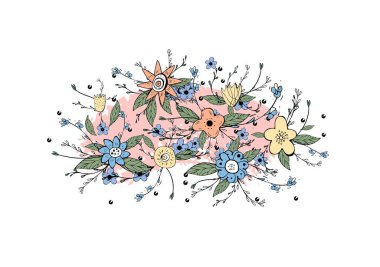 Çiçek kompozisyon doodle tarzı. Vektör halat.