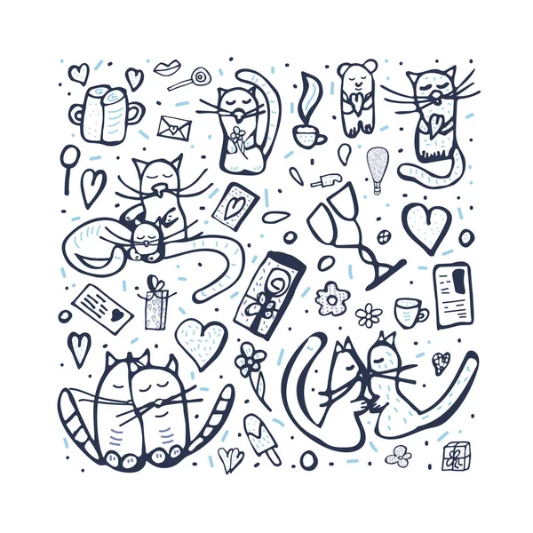 Set de Doodle con lindos símbolos de amor. Ilustración vectorial . — Vector de stock