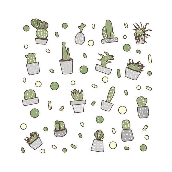 Vector samenstelling van doodle cactus ontwerpset. — Stockvector