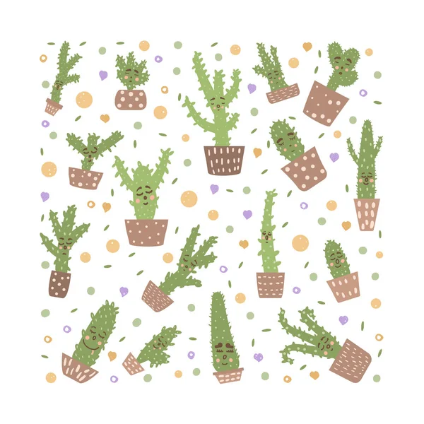 Vector schattig cactus samenstelling doodle stijlenset. — Stockvector