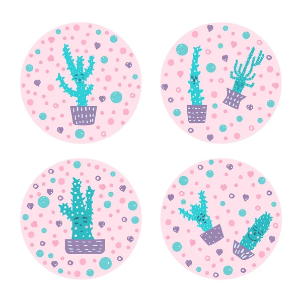 Vector lindo cactus compositon doodle estilo conjunto . — Vector de stock