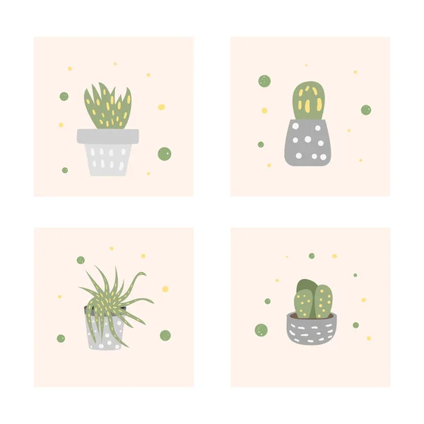 Vector samenstelling van doodle cactus ontwerpset. — Stockvector