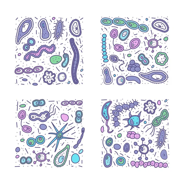 Las células bacterianas establecen la composición. Ilustración vectorial . — Vector de stock