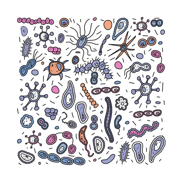 Las células bacterianas establecen la composición. Ilustración vectorial . — Archivo Imágenes Vectoriales