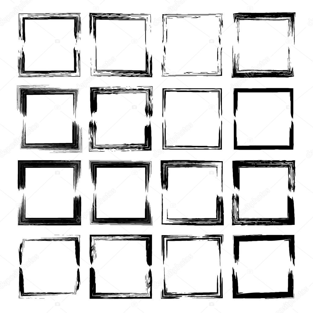 Set of black rectangle empy grunge frames.  Vector illustration. 