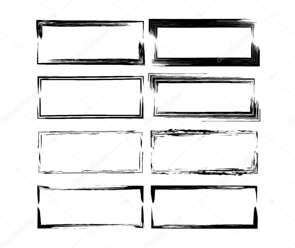 Set of black rectangle empy grunge frames.  Vector illustration. 