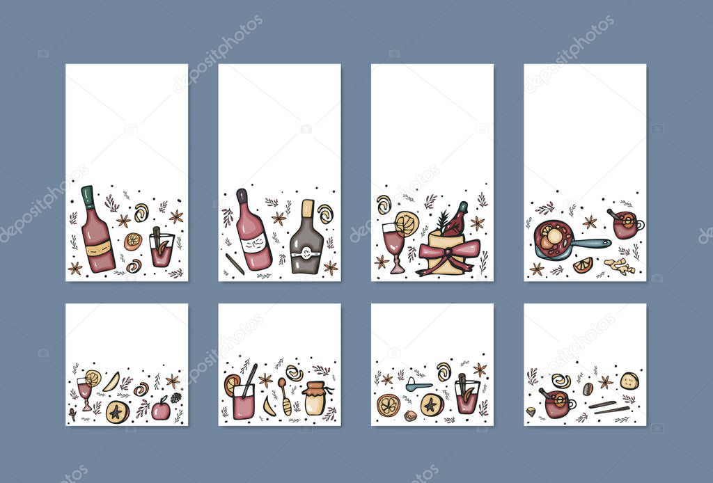 Vector set of mulled wine elements and objects.