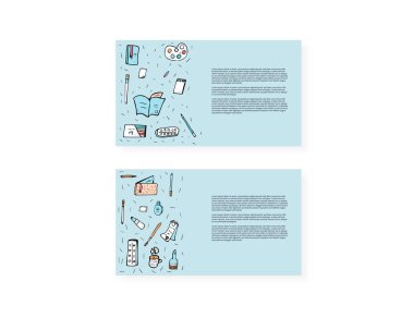 Vektör doodle kırtasiye kümesi. Ofis, banka donatımı.