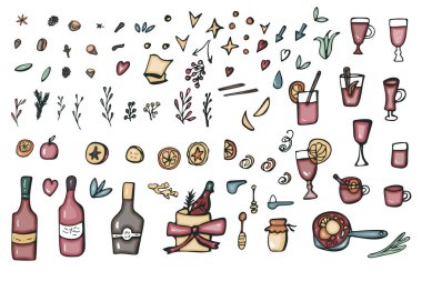 Vektör mulled şarap öğeleri ve nesneleri kümesi.