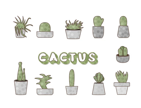 Conjunto de diseño de vectores de cactus doodle . — Vector de stock