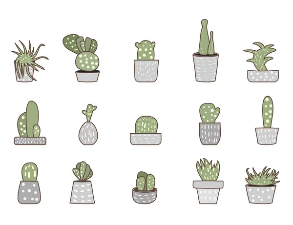 Vector samenstelling van doodle cactus ontwerpset. — Stockvector