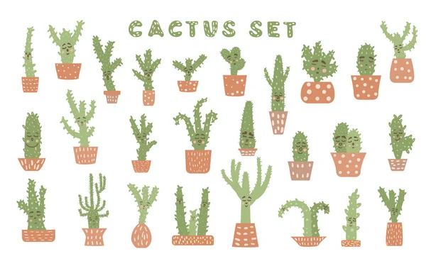 Vector lindo cactus compositon doodle estilo conjunto . — Vector de stock