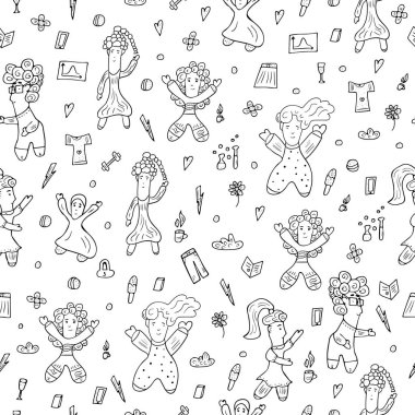 Kız güç stil vektör çizim doodle.