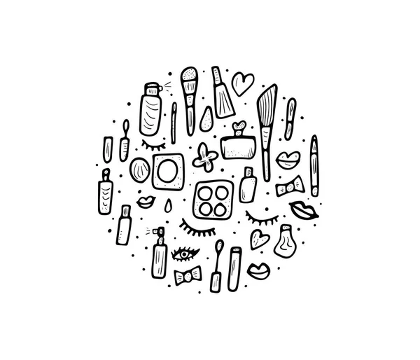 Conjunto de artículos cosméticos. Colección de herramientas de belleza . — Vector de stock