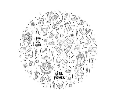 Kız güç stil vektör çizim doodle.