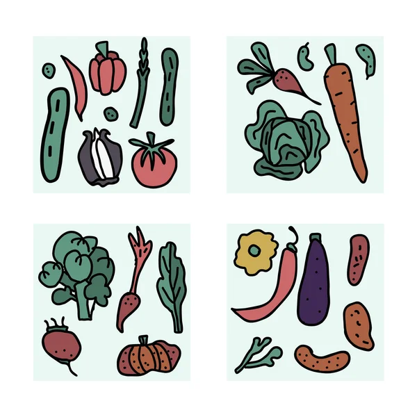Набір векторних овочів каракулі композиція . — стоковий вектор