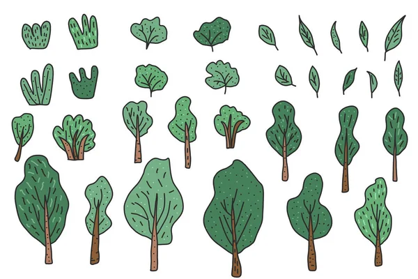 Ensemble vectoriel d'arbres et de buissons pour la conception de médias sociaux . — Image vectorielle